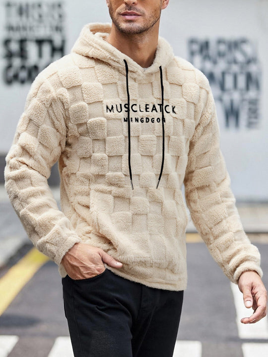 Herren flauschiger Sherpa-Hoodie mit Quadrat-Steppmuster, Kängurutasche und verstellbarer Kapuze Nord Taschen