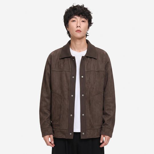 Herren Overshirt-Jacke im Wildlederlook mit Rippkragen und Druckknopfleiste Nord Taschen