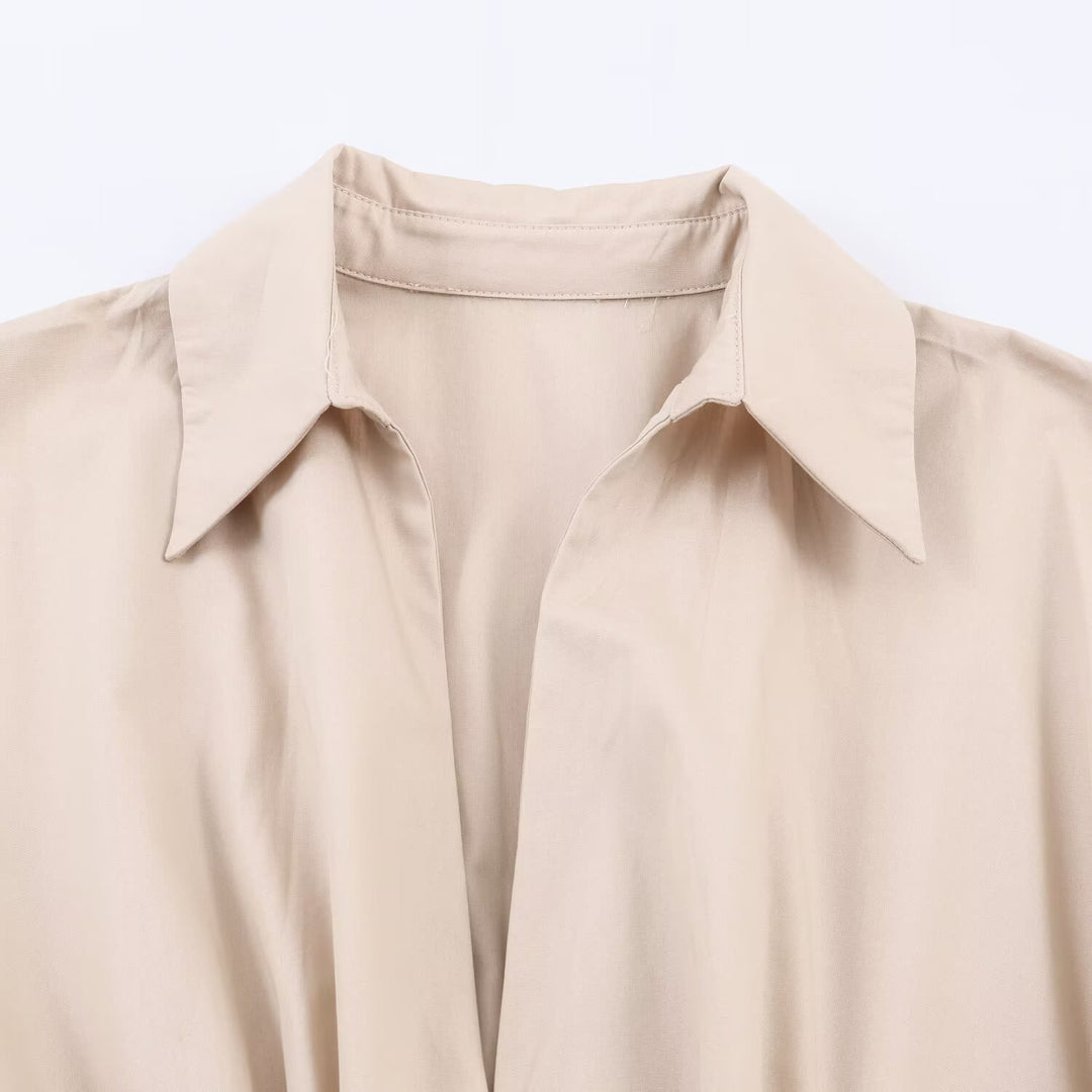 Damen Langärmeliges Hemdblusenkleid mit weitem Faltenrock und Taillengürtel Nord Taschen