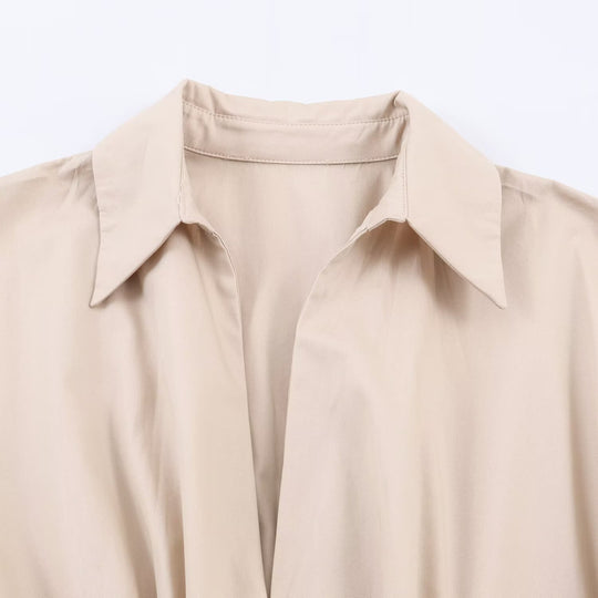 Damen Langärmeliges Hemdblusenkleid mit weitem Faltenrock und Taillengürtel Nord Taschen