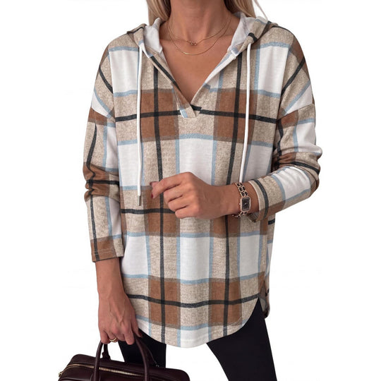 Damen Waffelstrick-Kapuzenpullover mit V-Ausschnitt, Oversize-Schnitt und Seitenschlitzen Nord Taschen