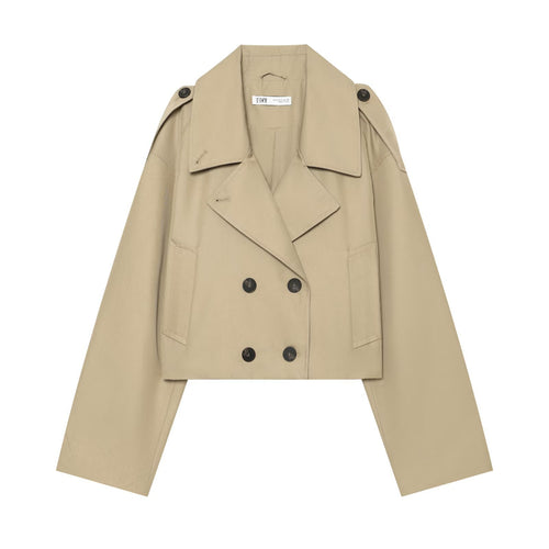 Damen Kurzjacke im Trenchstil mit Boxy-Schnitt, Doppelreihe und Schulterklappen Nord Taschen