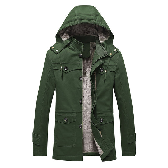 Herren wattierter Canvas-Parka mit fester Kapuze, kuscheligem Teddy-Innenfutter und Mehrfach-Taschen Nord Taschen