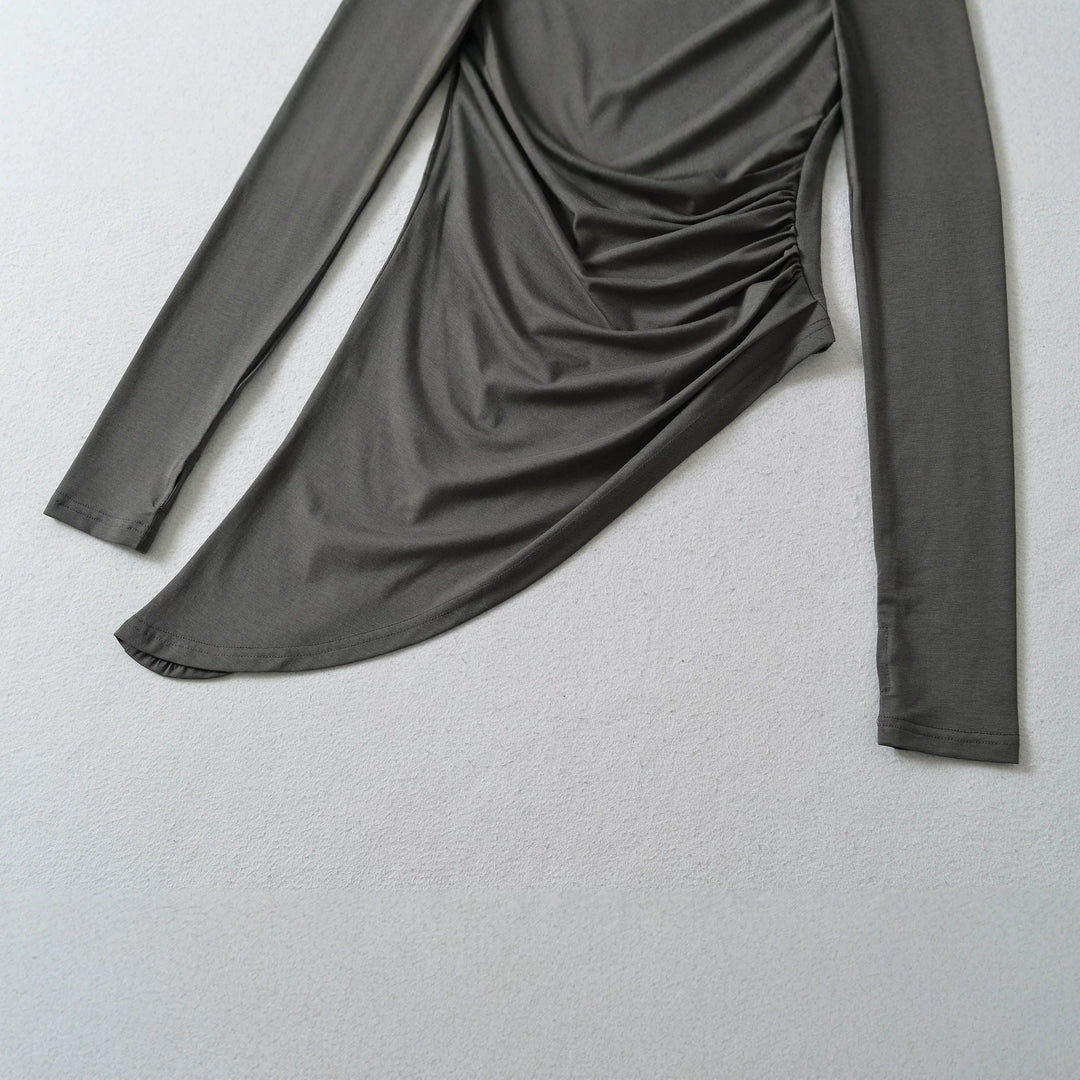 Damen Figurbetontes Langarm-Midikleid mit asymmetrischem Saum, Raffung und Neckholder Nord Taschen