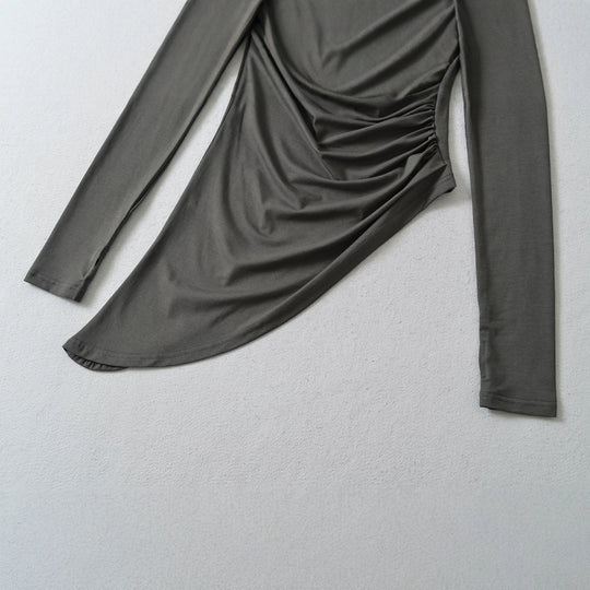 Damen Figurbetontes Langarm-Midikleid mit asymmetrischem Saum, Raffung und Neckholder Nord Taschen