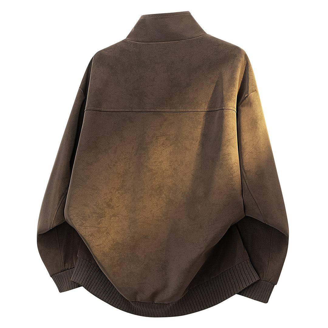 Damen Oversize Velours-Optik Bomberjacke mit Stehkragen, Druckknopfblende & Rippsaum Nord Taschen