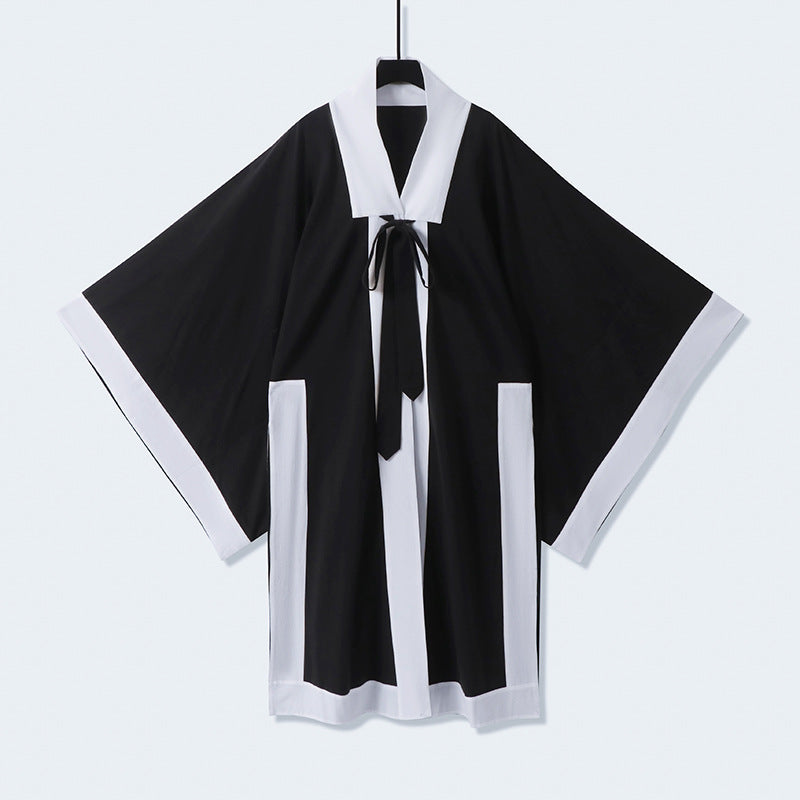 Unisex Oversize Kimono-Cardigan mit Kontrastblende, Bindeband und aufgesetzten Taschen Nord Taschen
