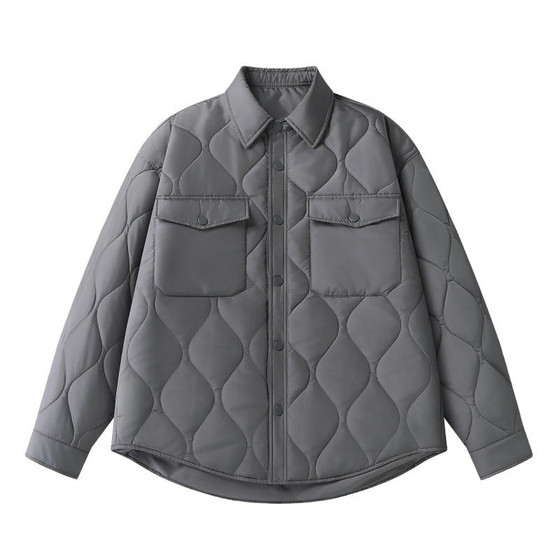 Unisex Gepolsterte gesteppte Hemdjacke mit Pattentaschen und abgerundetem Saum Nord Taschen
