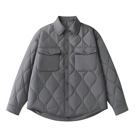 Unisex Gepolsterte gesteppte Hemdjacke mit Pattentaschen und abgerundetem Saum Nord Taschen