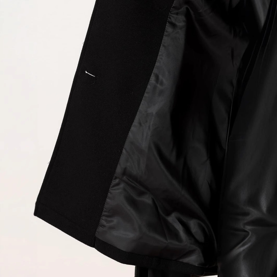 Damen Kurzcape-Mantel aus Wollmix mit Doppelreiher Schulterriegeln und Arm-Schlitzen Nord Taschen