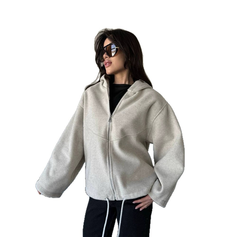 Damen Oversize Kapuzenjacke mit Reißverschluss und Tunnelzugsaum Nord Taschen