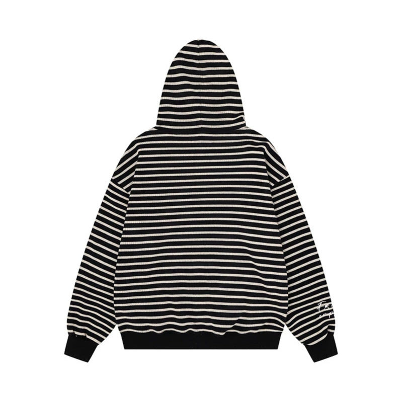 Unisex Leichter gestreifter Kapuzen‑Zipcardigan im Oversize‑Fit aus geripptem Baumwollmix Nord Taschen