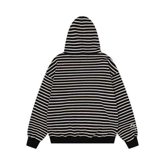 Unisex Leichter gestreifter Kapuzen‑Zipcardigan im Oversize‑Fit aus geripptem Baumwollmix Nord Taschen