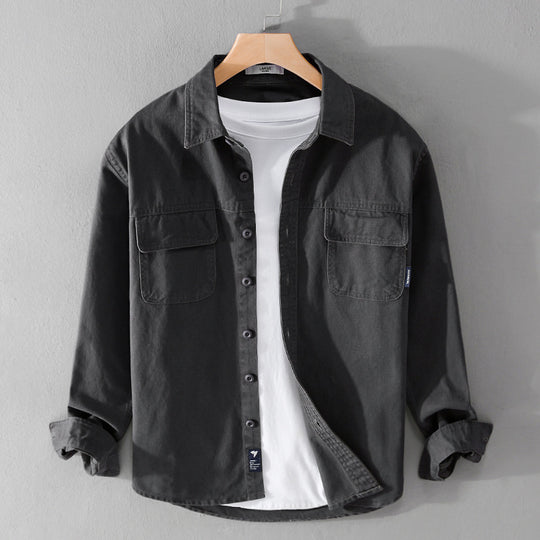 Herren Overshirt-Jacke aus Baumwoll-Twill mit aufgesetzten Brusttaschen und Knopfleiste Nord Taschen