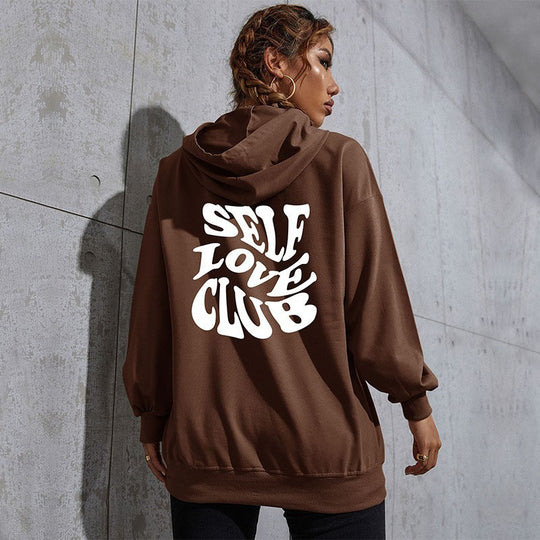 Damen Lässiger Oversize-Kapuzenpullover mit Statement-Print, Kängurutasche und Rippbündchen Nord Taschen