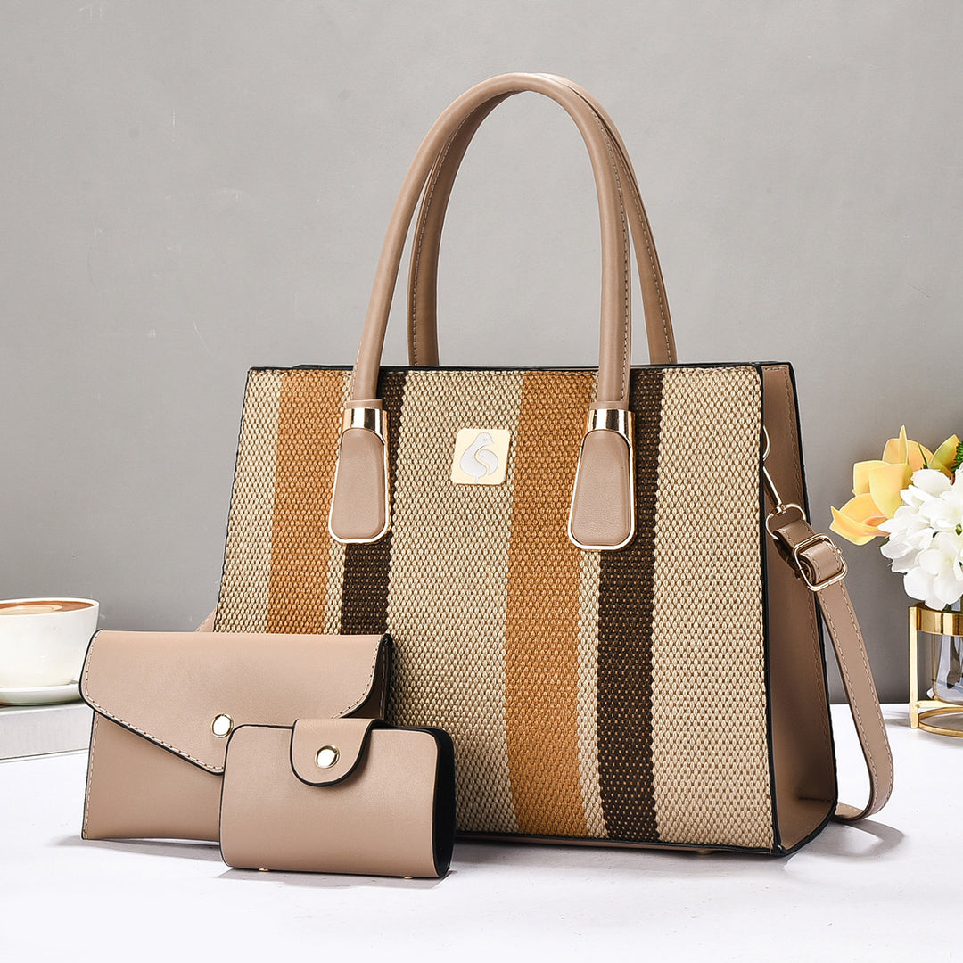 Damen elegante Schultertasche im gestreiften Design mit praktischer Mini-Clutch Nord Taschen