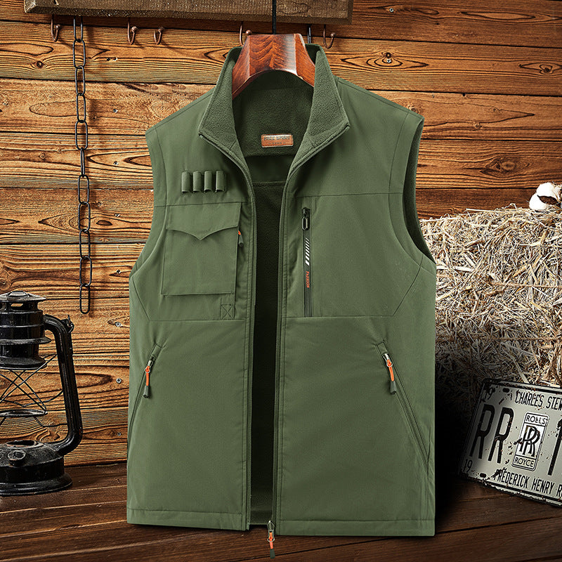 Herren Ärmellose Softshell-Outdoor-Weste mit Fleecefutter, hohem Stehkragen und Multifunktions‑Taschen Nord Taschen