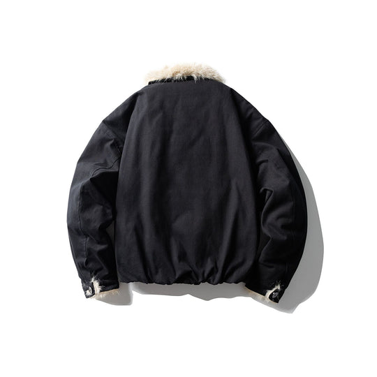 Unisex Kurz geschnittene Boxy-Bomberjacke mit Kunstfellbesatz und Knopfblende Nord Taschen