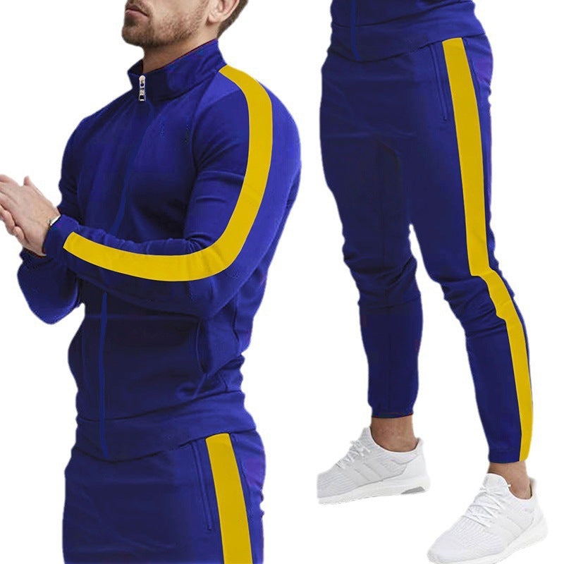 Herren Sportlicher Tapered-Trainingsanzug im Retro-Streifen-Look mit Stehkragen Nord Taschen