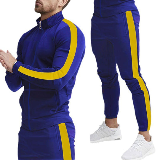 Herren Sportlicher Tapered-Trainingsanzug im Retro-Streifen-Look mit Stehkragen Nord Taschen