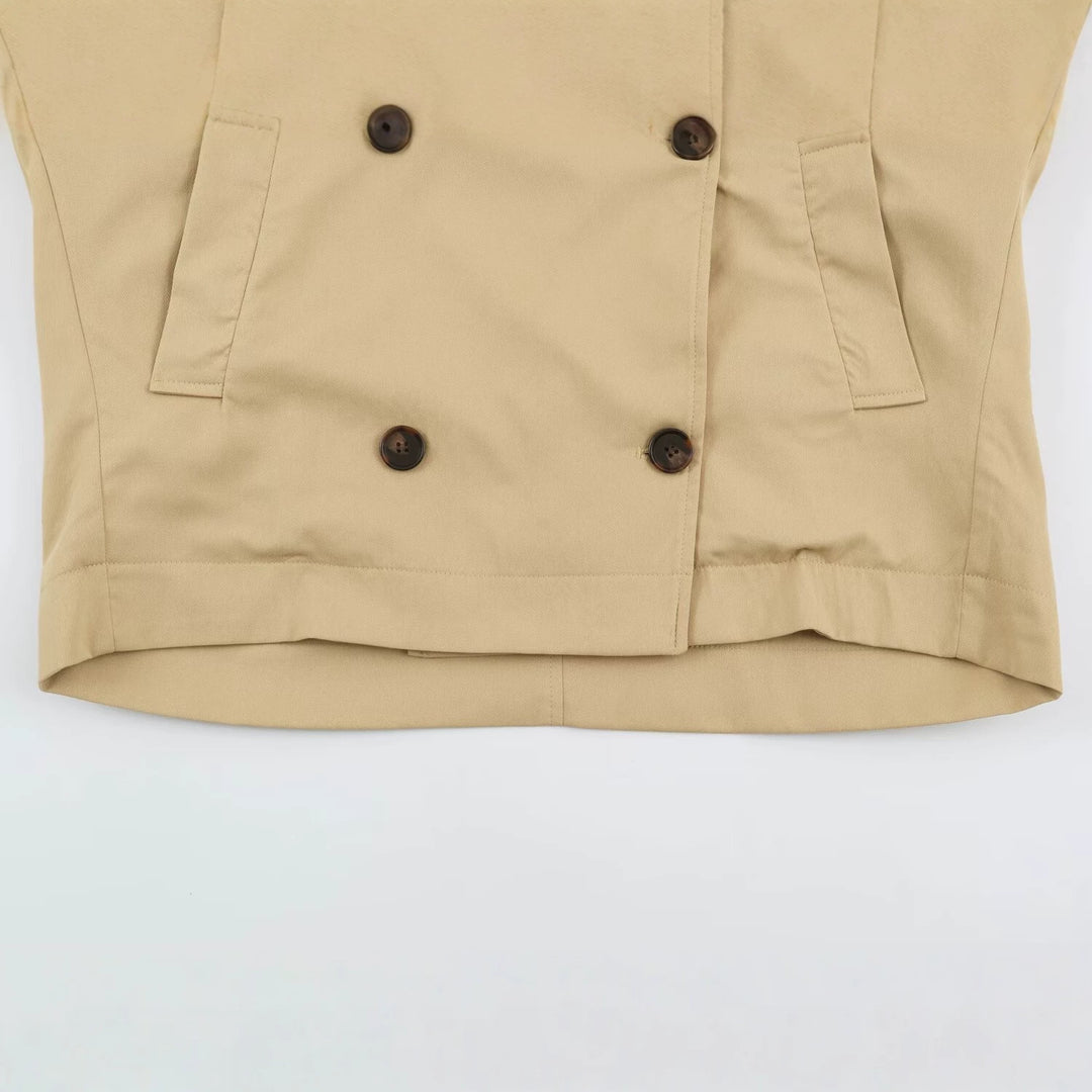 Damen Kurztrenchjacke im Oversize-Schnitt mit doppelter Knopfreihe und Schulterriegeln Nord Taschen