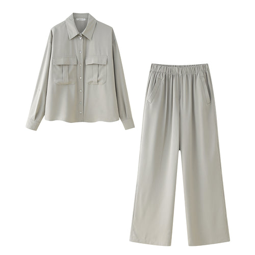 Damen Lockere Blusenjacke und weite Culotte im Set Nord Taschen