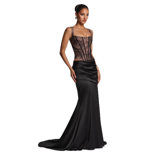 Damen Elegantes Abendkleid mit Korsett-Oberteil und drapiertem Rock Nord Taschen