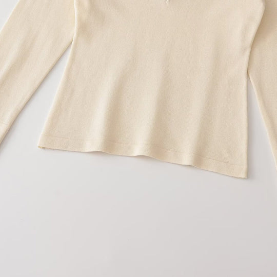 Damen Feinstrick-Longsleeve mit tiefem V-Ausschnitt und Hemdkragen Nord Taschen