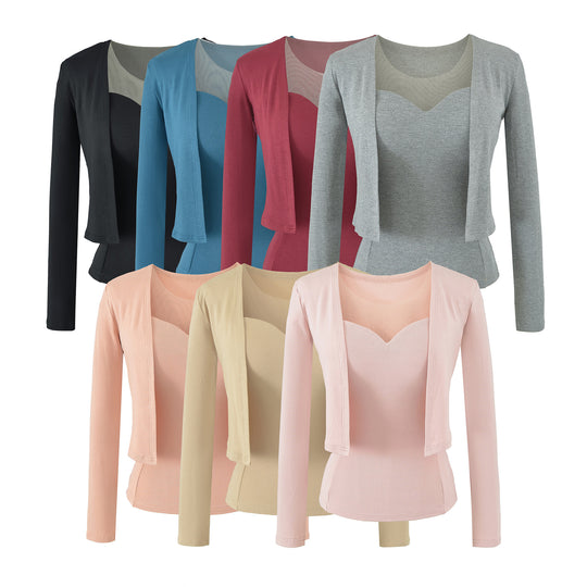 Damen Zweiteiliges Feinstrick-Top-Set mit Mesh-Einsatz und offenem Cardigan Nord Taschen
