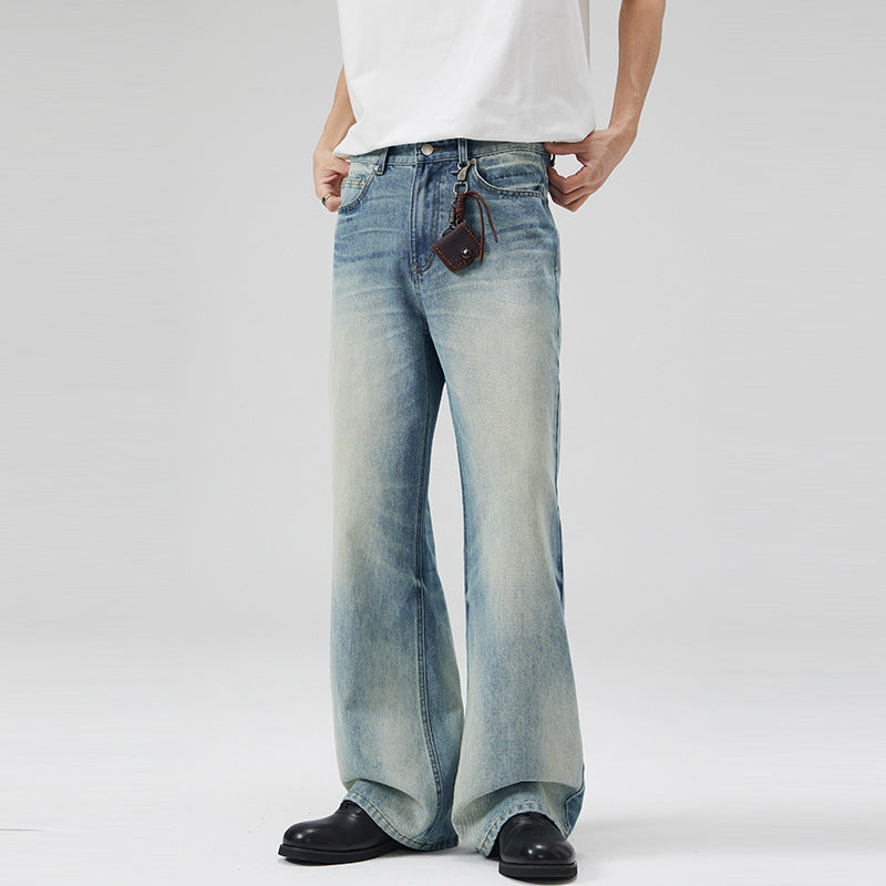 Herren Tiefsitzende Fließende Denim‑Schlaghose mit verlängertem Saum und Used‑Finish Nord Taschen