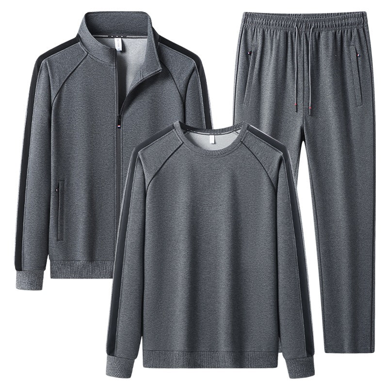 Herren Dreiteiliges Freizeit-Trainingsanzug-Set aus weichem French-Terry mit Reißverschlussjacke, Rundhals-Sweatshirt & Kordel-Jogginghose Nord Taschen