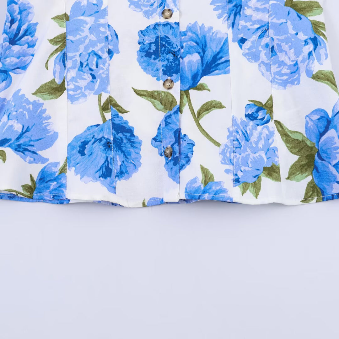 Damen Hemdbluse im A-Linien‑Schnitt mit floraler Allover‑Print, taillierten Teilungsnähten und Puffärmeln Nord Taschen