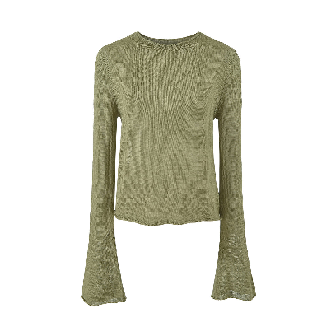 Damen Leichtes Feinstrick-Longsleeve mit ausgestellten Trompetenärmeln Nord Taschen