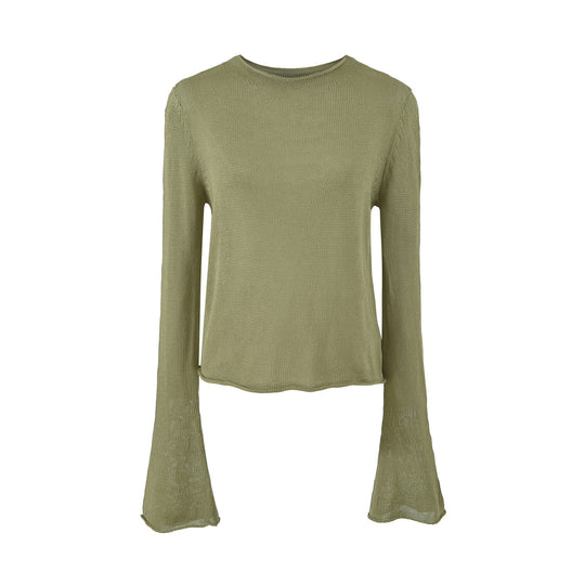 Damen Leichtes Feinstrick-Longsleeve mit ausgestellten Trompetenärmeln Nord Taschen