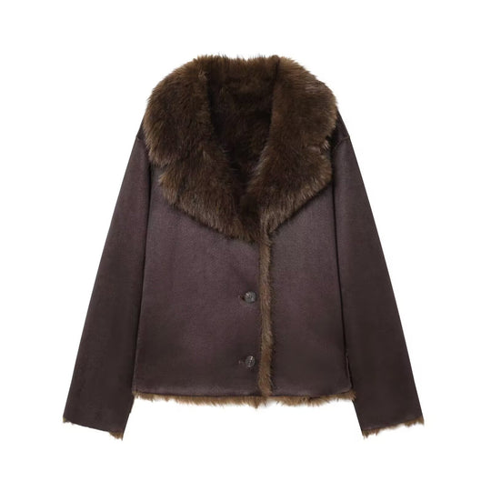 Damen Gekürzter Wollmix-Blouson mit voluminösem Kunstfellkragen Nord Taschen