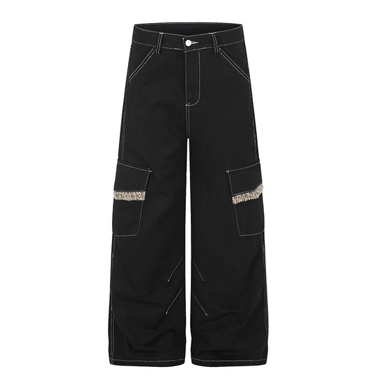 Damen Weite Cargo-Hose mit hoher Taille, großen Klappentaschen und Fellbesatz Nord Taschen