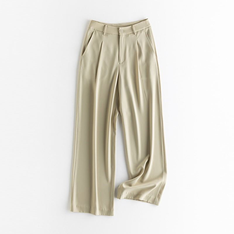 Damen Weite Hochtaillierte Satinhose mit Bundfalten und Eingrifftaschen Nord Taschen