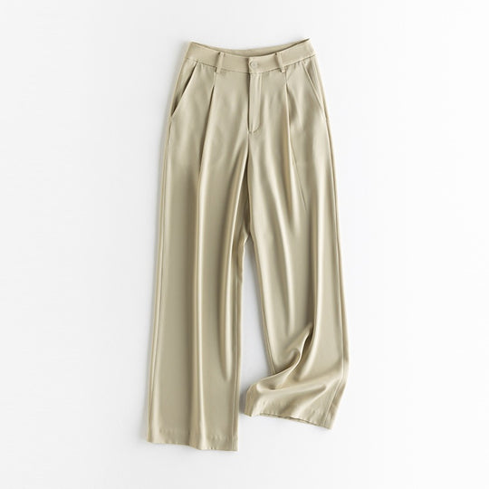 Damen Weite Hochtaillierte Satinhose mit Bundfalten und Eingrifftaschen Nord Taschen