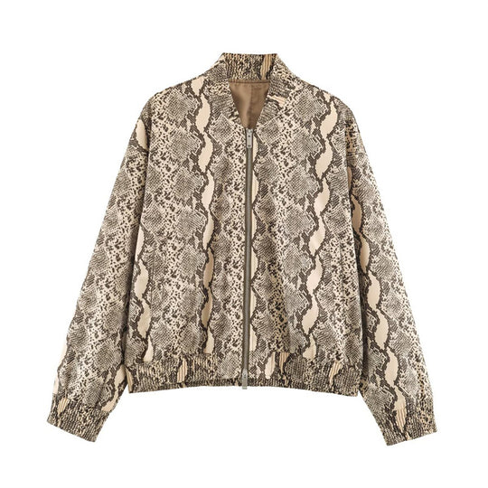 Damen Oversize-Bomberjacke mit Schlangenprint und elastischem Saum Nord Taschen