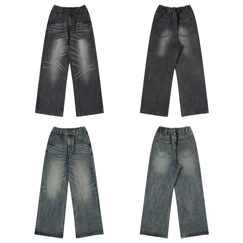 Herren Weite Denim-Jeans im Retro-Workwear-Look mit markanten Whisker- und Faltenakzenten Nord Taschen