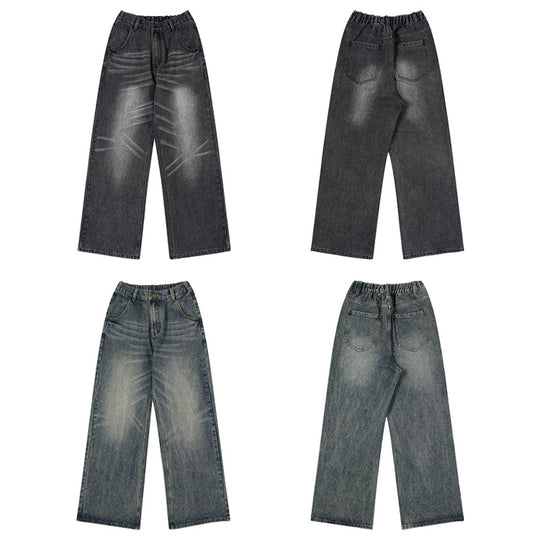 Herren Weite Denim-Jeans im Retro-Workwear-Look mit markanten Whisker- und Faltenakzenten Nord Taschen