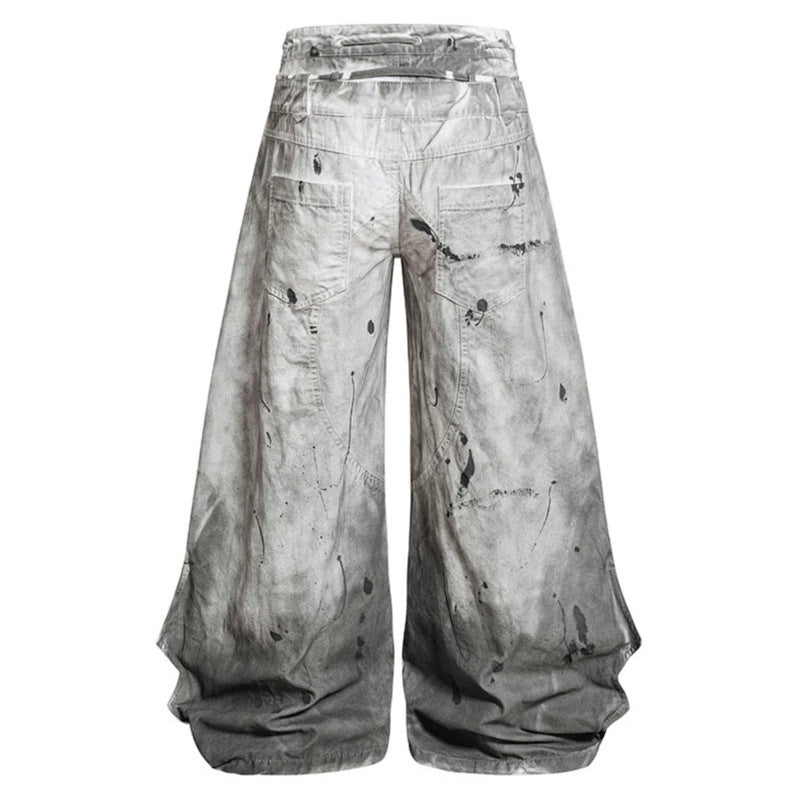 Damen Hochtaillierte weite Culotte‑Hose mit Drapierten Falten, Tunnelzug und Sprenkel‑Print Nord Taschen
