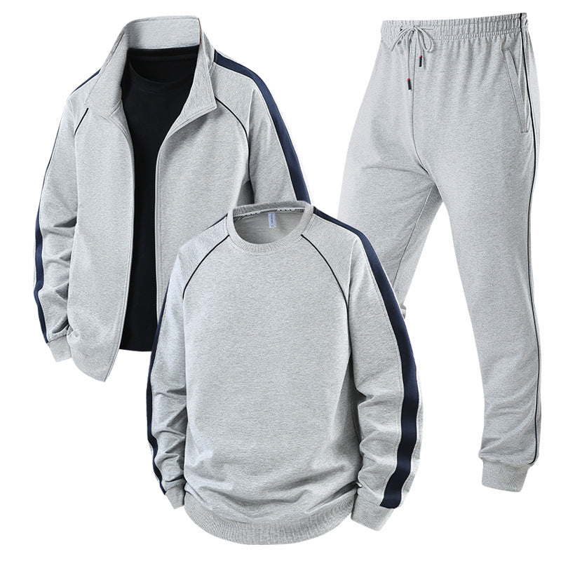 [Herren] Zweiteiliges Trainingsset mit Stehkragen-Zipjacke, Rundhals‑Sweatshirt und konisch geschnittener Jogginghose aus atmungsaktivem Fleece Nord Taschen