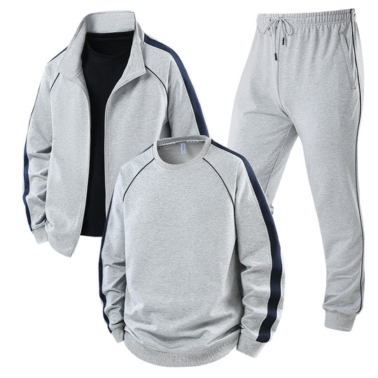 [Herren] Zweiteiliges Trainingsset mit Stehkragen-Zipjacke, Rundhals‑Sweatshirt und konisch geschnittener Jogginghose aus atmungsaktivem Fleece Nord Taschen