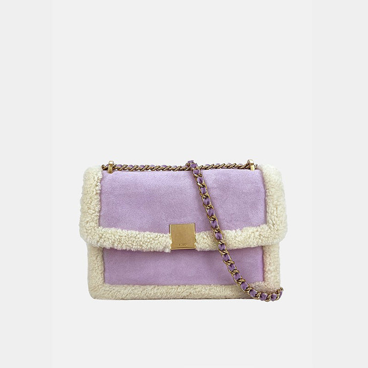 Damen schicke Handtasche aus Wildleder mit Wollbesatz Nord Taschen