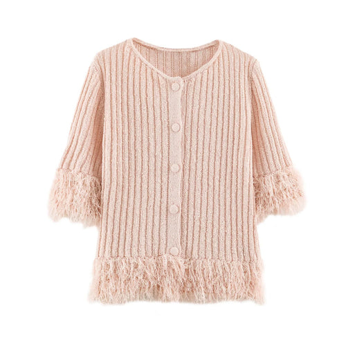 Damen Cardigan mit Fransenbesatz und Rippenstrick Nord Taschen