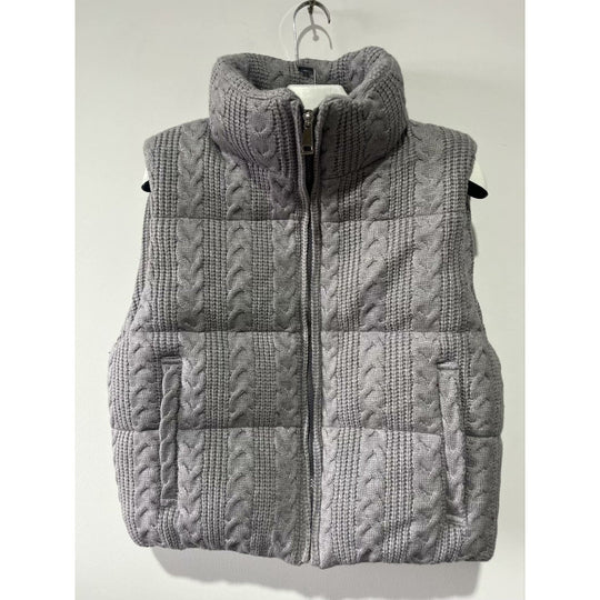 Damen Gepolsterte Strickweste mit Zopfstrickstruktur und Stehkragen Nord Taschen