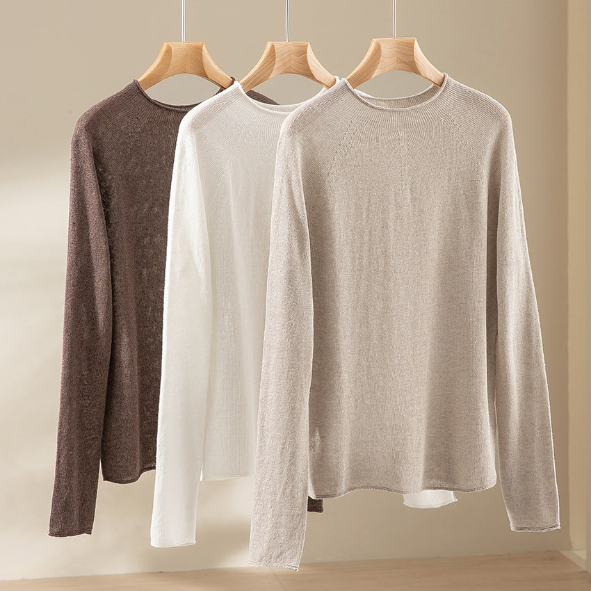 Damen Feiner leichtgewichtiger Rundhals-Feinstrickpullover mit Raglanärmeln Nord Taschen
