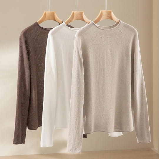 Damen Feiner leichtgewichtiger Rundhals-Feinstrickpullover mit Raglanärmeln Nord Taschen