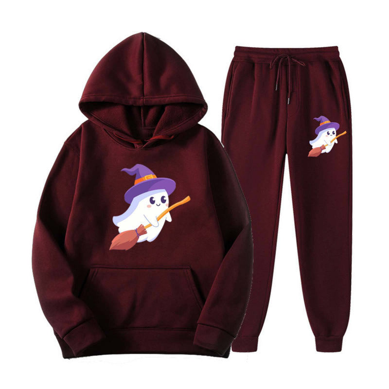Unisex kuscheliger Kapuzenpullover und Jogginghose Set mit Halloween-Geistprint Nord Taschen